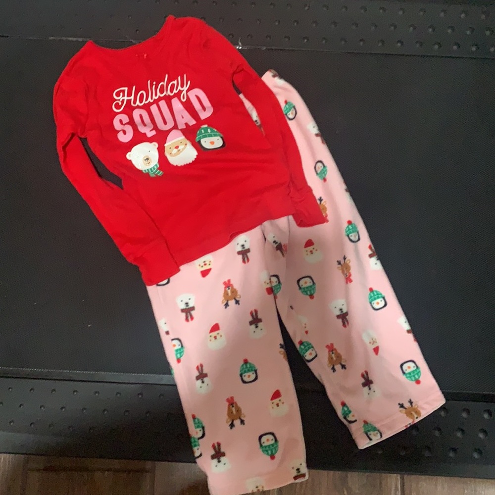 Pink Red Christmas pajama set with micro fleece pants Santa + reindeer + penguin